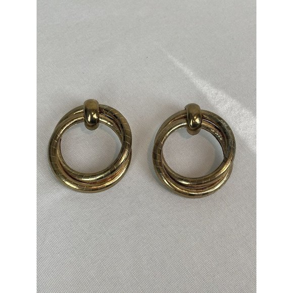 Unbranded Jewelry - Vintage Extra-Large Hoop Earrings Gold Tone Pierced Statement Etched Brass